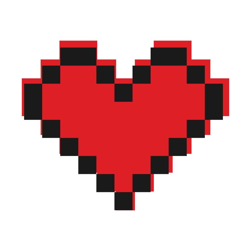 Pixel art Stylized Heart Red with black stroke. St Valentines Day greeting design element Minimalism. Isolated illustration Thematic cards or web promo banner, leaflets, print materials or tags vector