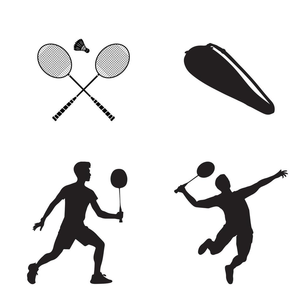 Badminton clip art set, Badminton cap bats player silhouette set vector