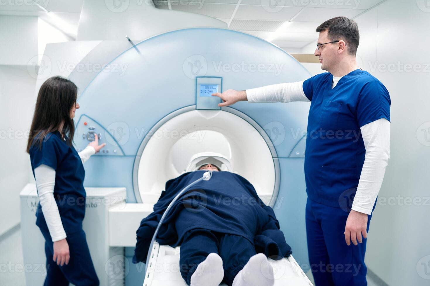 Medical scientific hospital laboratory meeting. Diverse team of neurologists, neuroscientists, neurosurgeons taking MRI, CT scan of patient, Talk About Treatment Method, New Drugs Cure photo