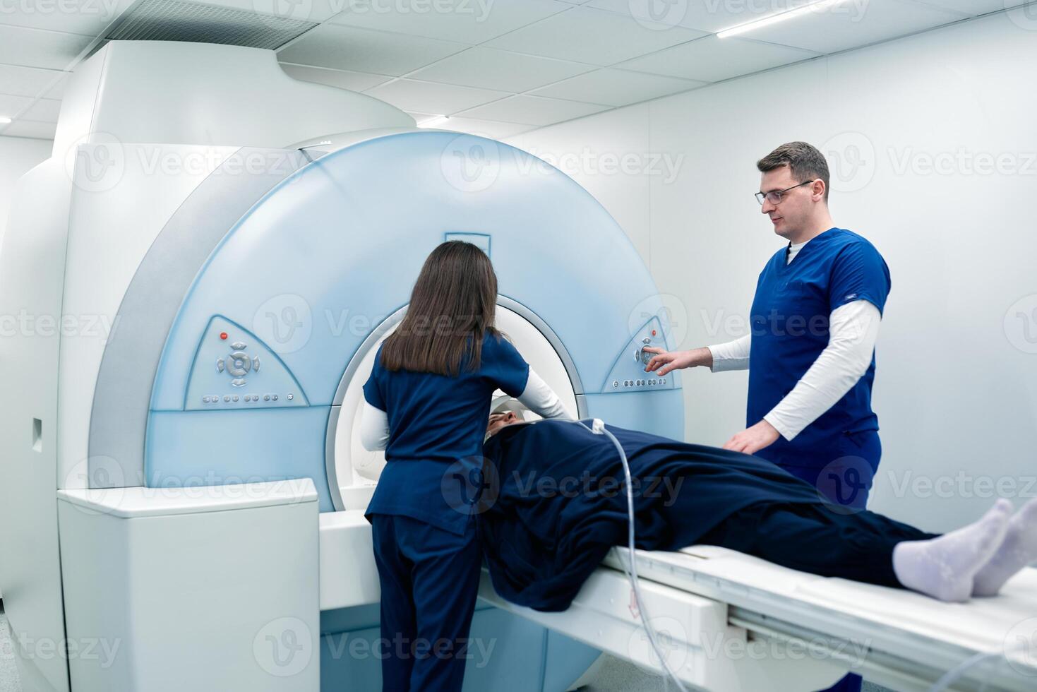 Medical scientific hospital laboratory meeting. Diverse team of neurologists, neuroscientists, neurosurgeons taking MRI, CT scan of patient, Talk About Treatment Method, New Drugs Cure photo