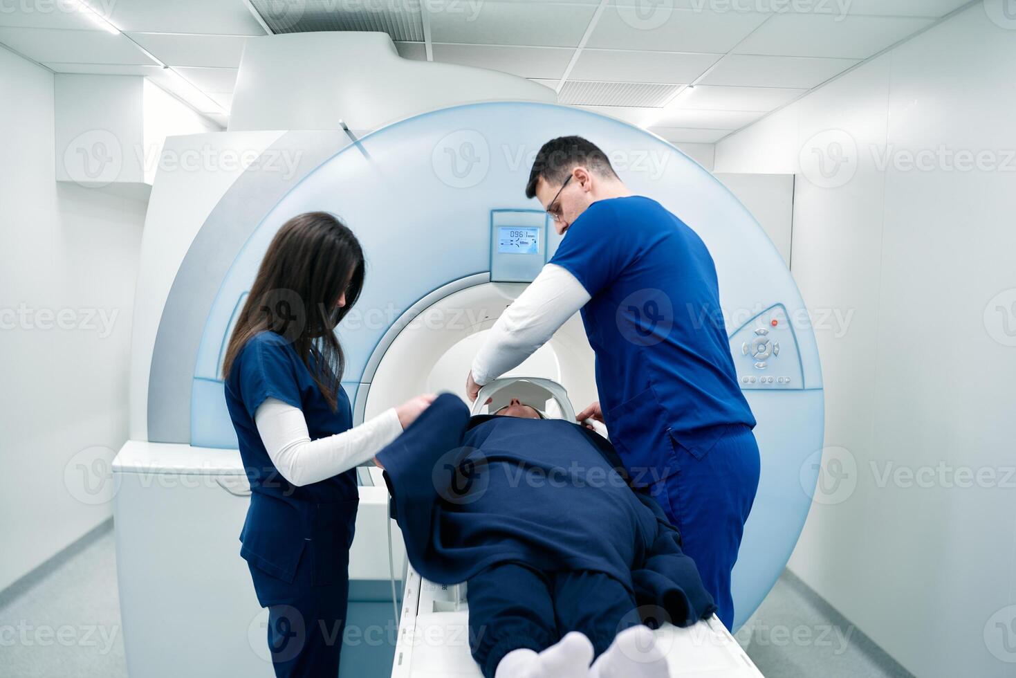 Medical scientific hospital laboratory meeting. Diverse team of neurologists, neuroscientists, neurosurgeons taking MRI, CT scan of patient, Talk About Treatment Method, New Drugs Cure photo