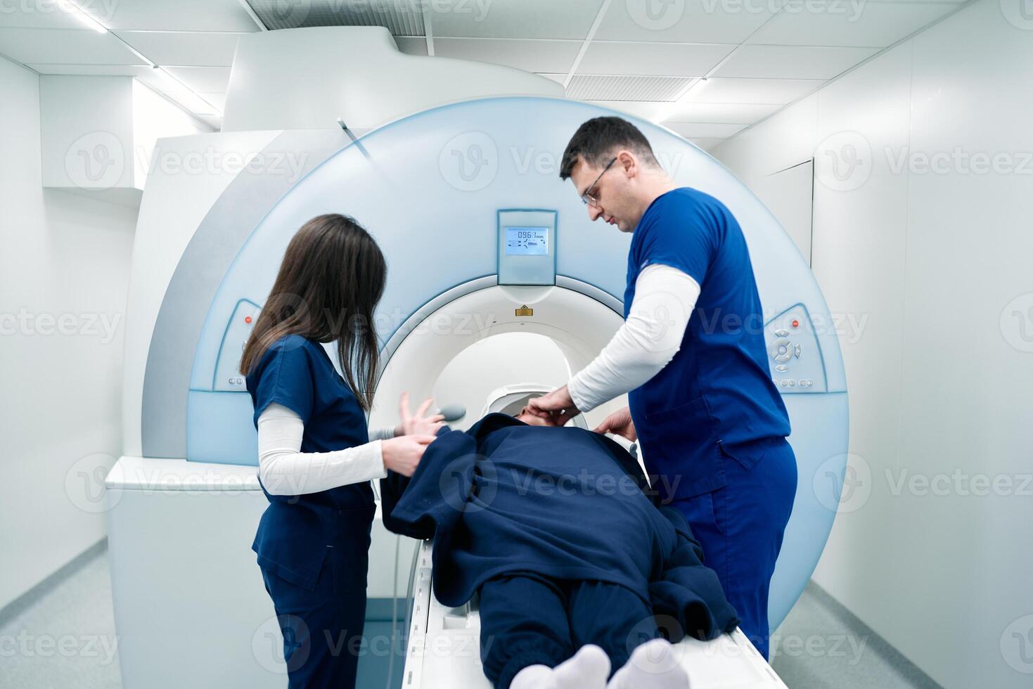 Medical scientific hospital laboratory meeting. Diverse team of neurologists, neuroscientists, neurosurgeons taking MRI, CT scan of patient, Talk About Treatment Method, New Drugs Cure photo