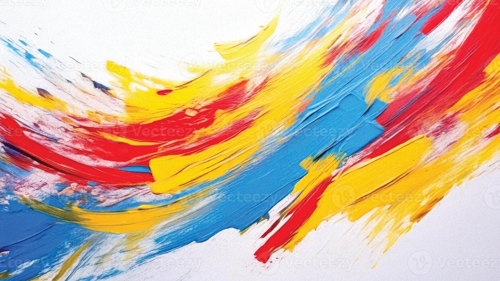 Bold paint strokes with sharp yellow and blue hues creating wave-like patterns. photo
