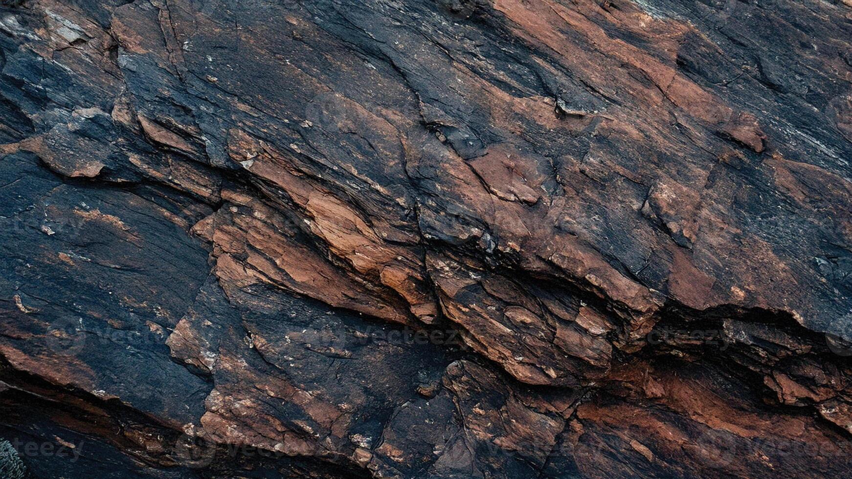 Dynamic rock formation with blue and orange hues, showcasing layered geological patterns and textures ideal for background design, architectural projects, and abstract natural art. photo