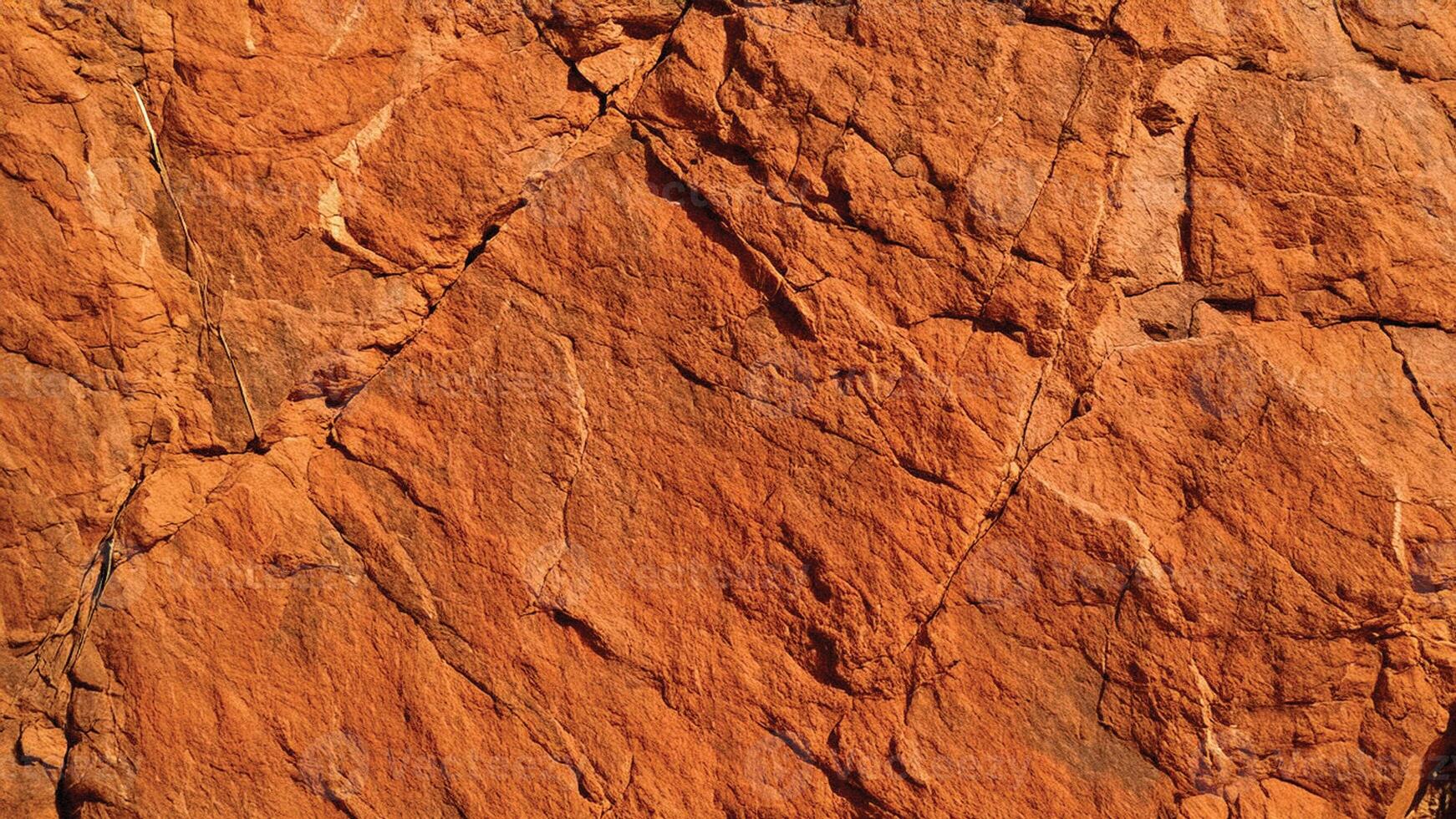 Bold orange rock texture with layered sediment patterns and natural fissures, ideal for geological design, architectural backgrounds, and organic surface inspirations. photo