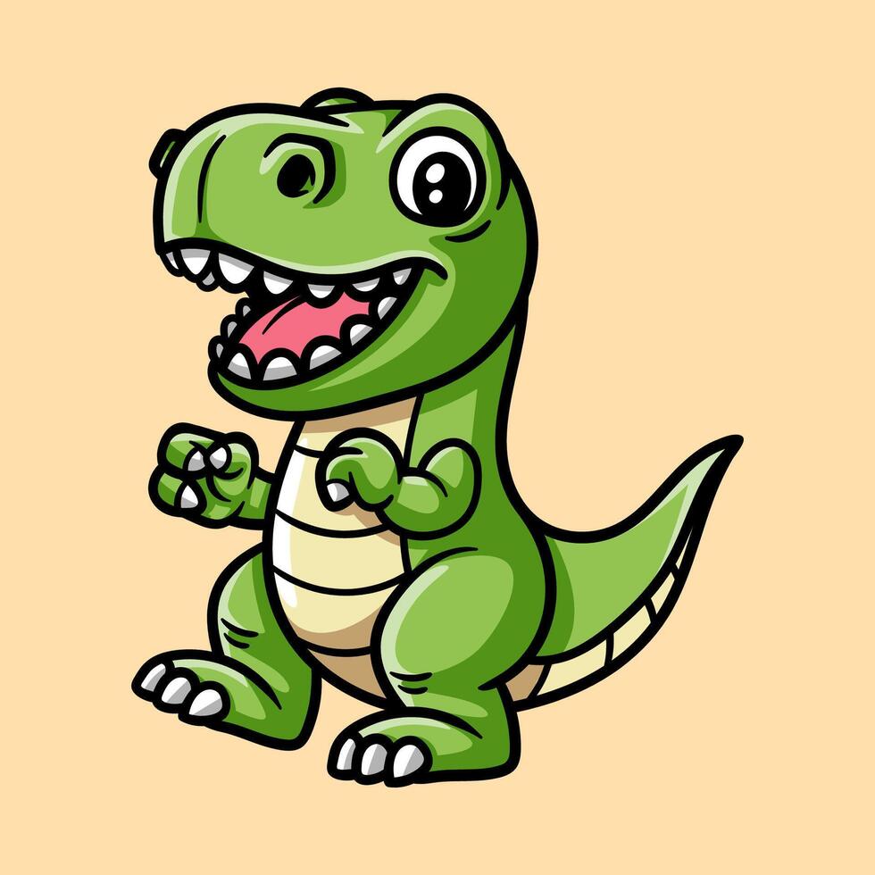 fun tyrannosaurus Rex t-Rex cartoon colored character isolated drawing line style sketch classic vintage design illustration vector