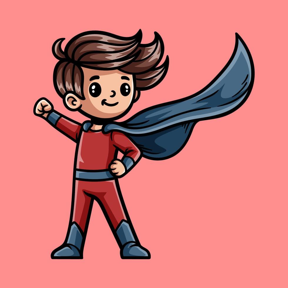 fun superhero boy cartoon colored isolated drawing line style sketch classic vintage design illustration vector