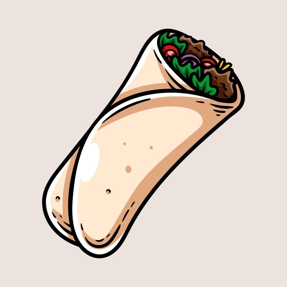 single burrito cartoon colored isolated drawing line style sketch classic vintage design illustration vector