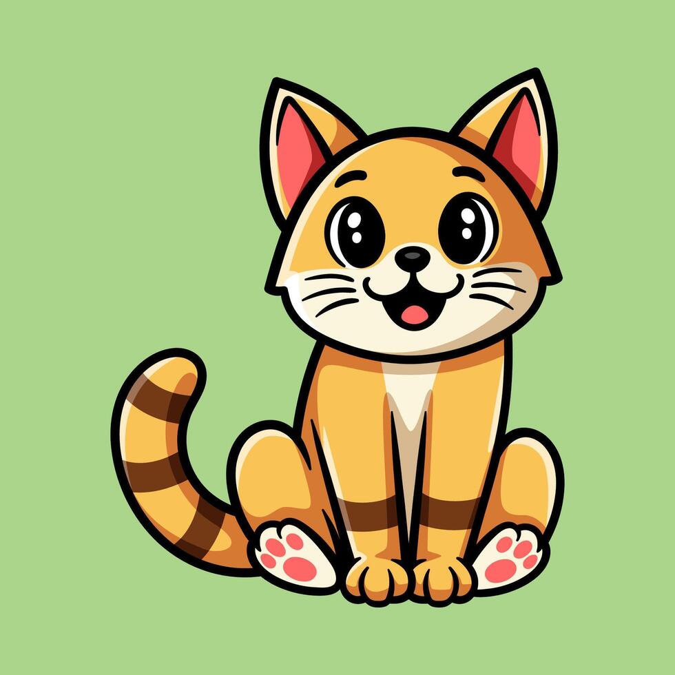 fun cute sitting cat cartoon colored character isolated drawing line style sketch classic vintage design illustration vector