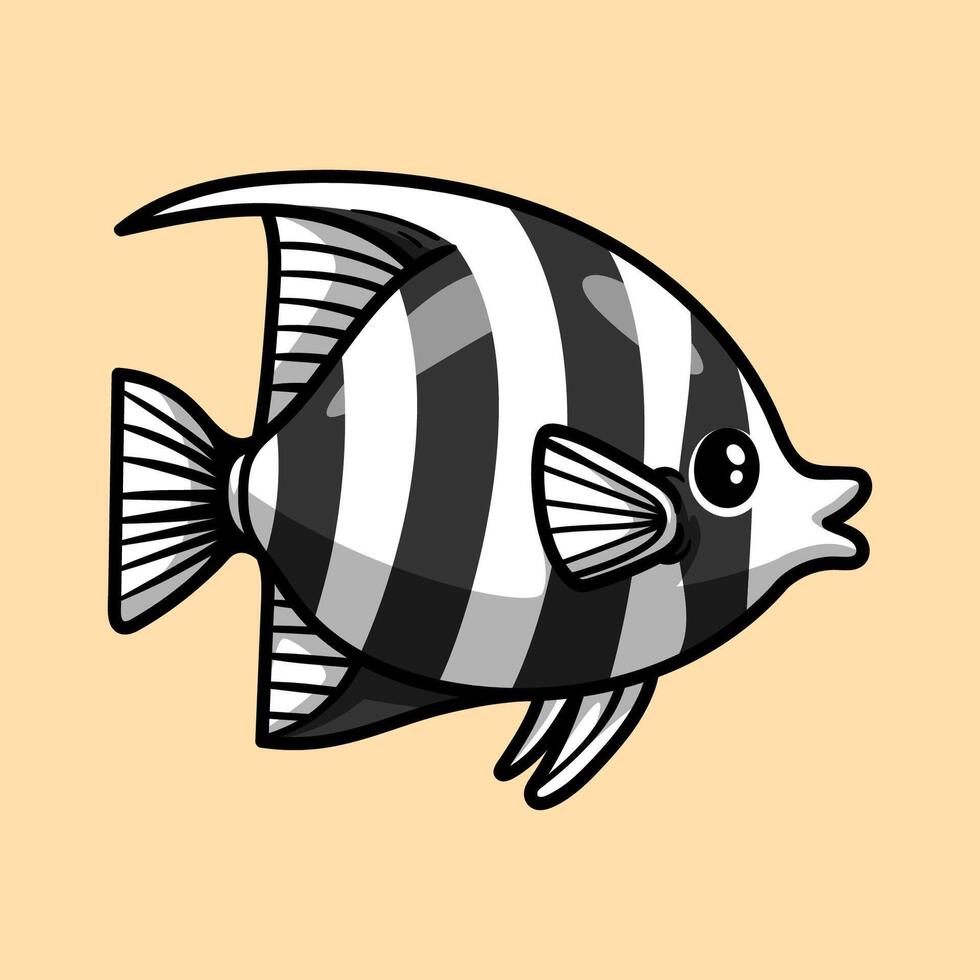 fun cute tropical angelfish fish cartoon colored character isolated drawing line style sketch classic vintage design illustration vector