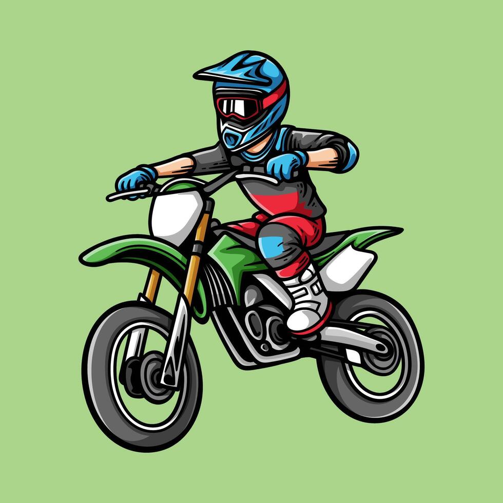 motocross supermoto cartoon colored character isolated drawing line style sketch classic vintage design illustration vector