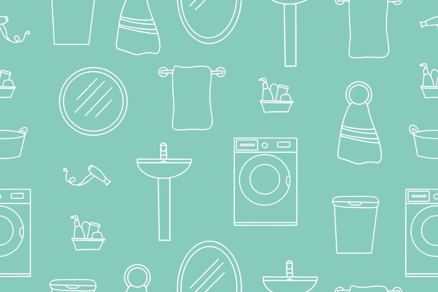 Seamless pattern of bathroom accessories icons. Furniture, accessories, equipment for bathroom. Templates. vector