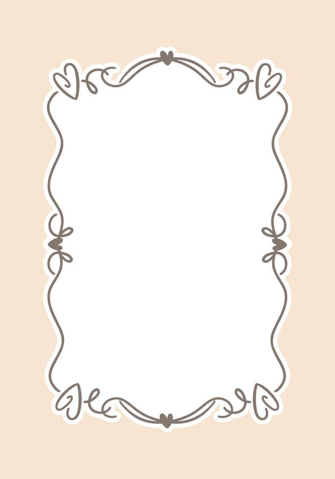 Decorative frame with hearts and swirls on a beige background, perfect for invitations or greeting cards. vector