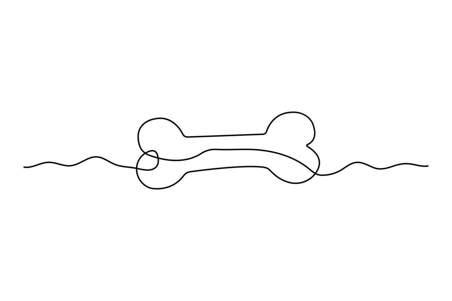 Continuous single line dog and bone drawing of isolated outline design vector