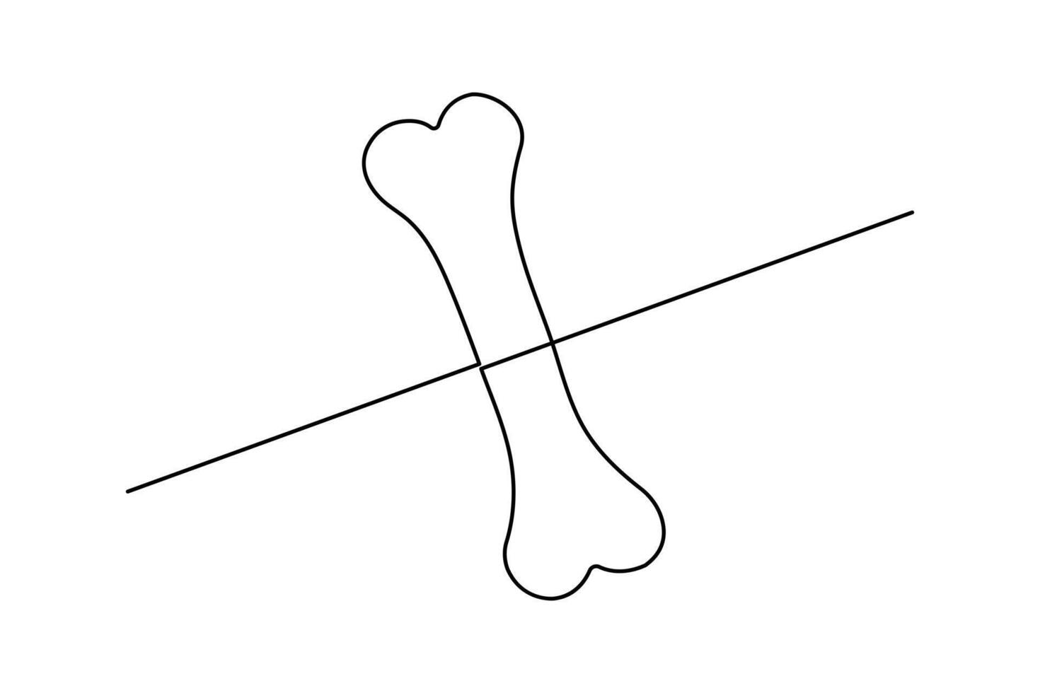 Bone and dog continuous one line drawing of Isolated outline design black white background vector