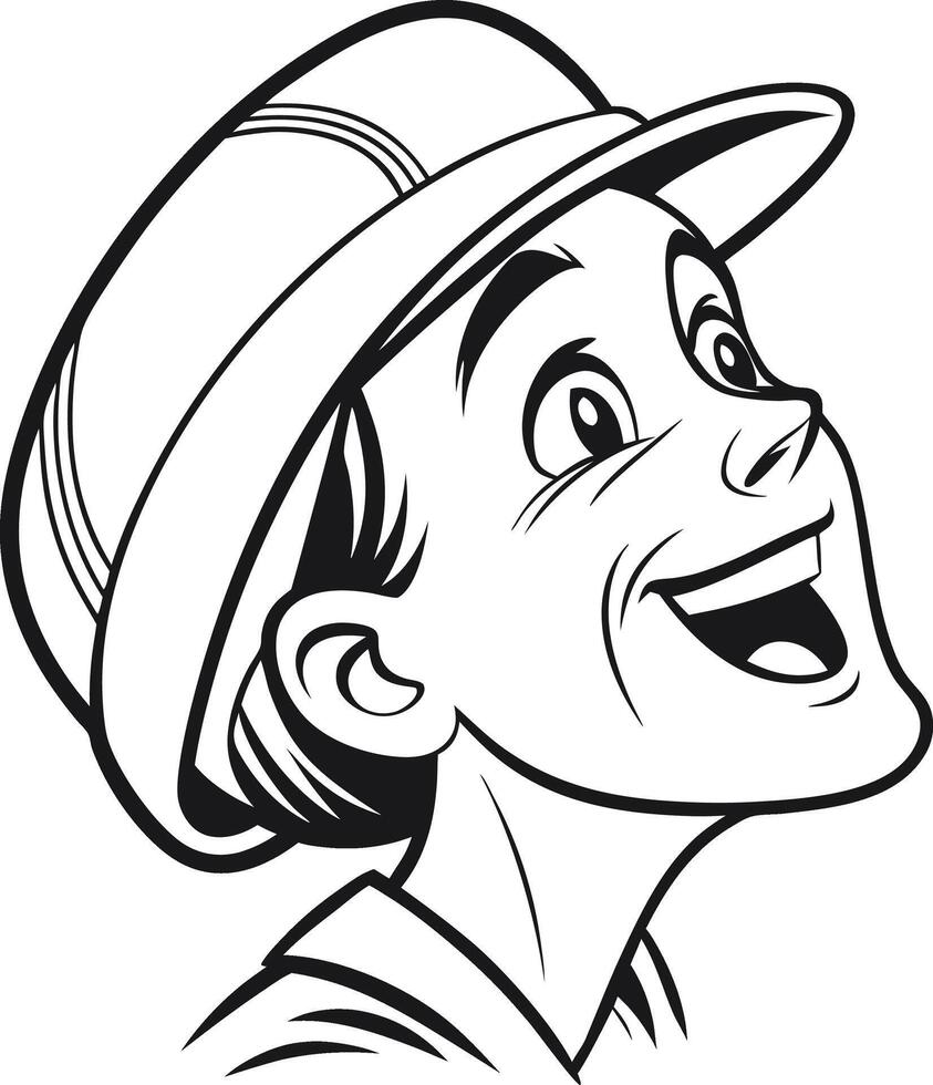 person wearing a cap, eyes wide with surprise and mouth open in a joyful expression vector