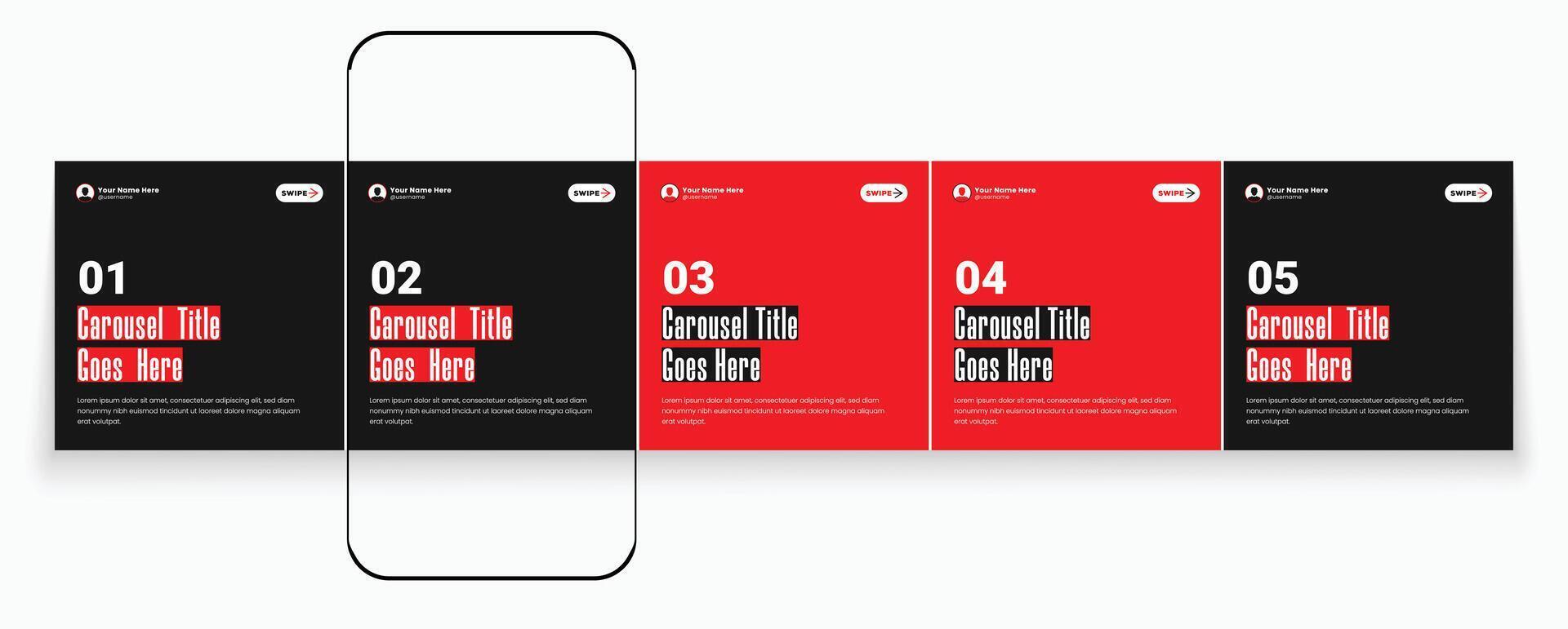 Red and black carousel post, social media carousel post layout vector