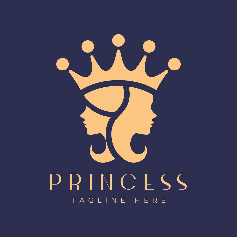 luxury twin princess logo template with a crown vector
