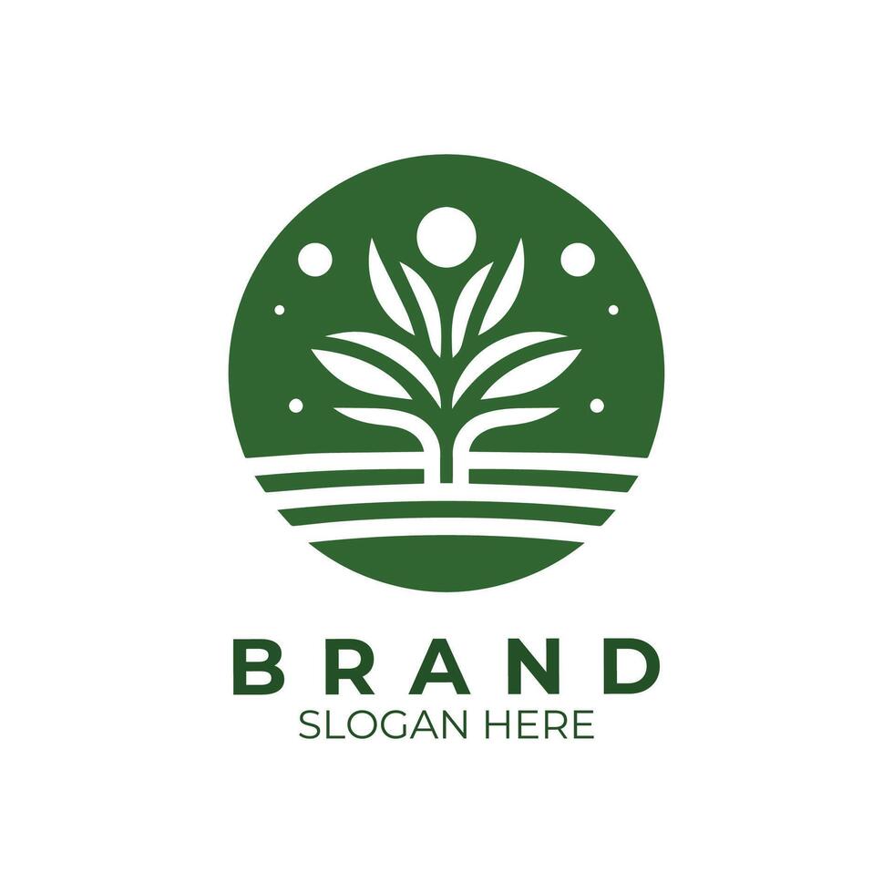 brand logo design with a tree and moon vector