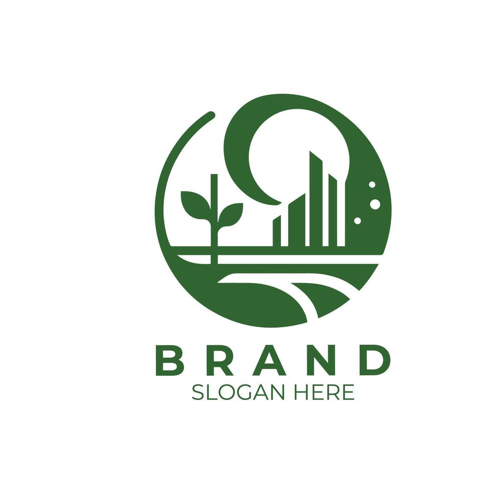brand logo design with a green city and trees vector
