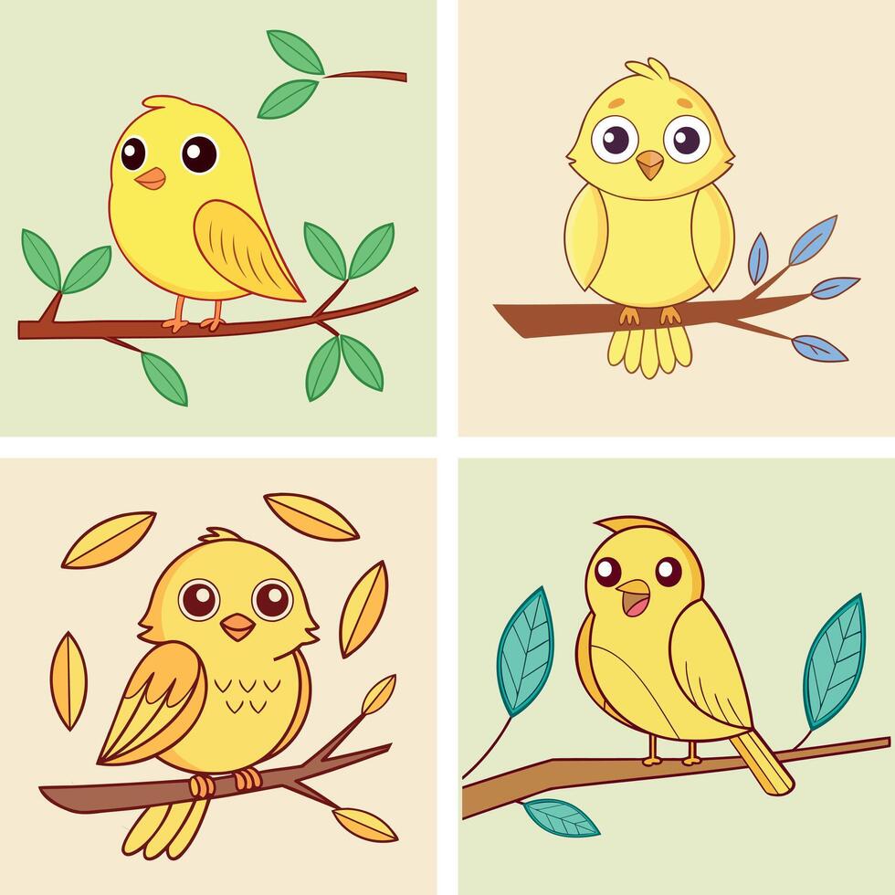 Sparrow on a Branch Illustrations in Various Poses vector