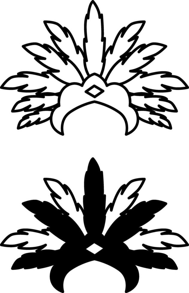 Carnival Headdress Icons. Black and White Icons. Feather Hat, Festival, or Party Wear. Brazilian Carnival Concept vector