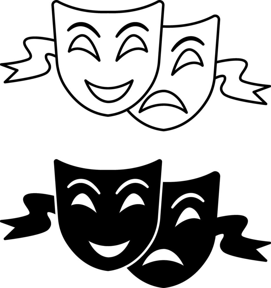 Theater Masks Icons. Black and White Icons. Eye Cutouts. Smiling and Crying Mask. Brazilian Carnival Concept vector