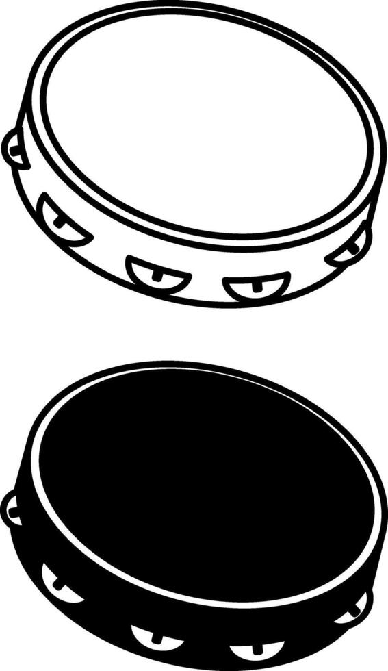 Tambourine Icons. Black and White Icons. Percussion Musical Instrument, Drum. Brazilian Carnival Concept vector