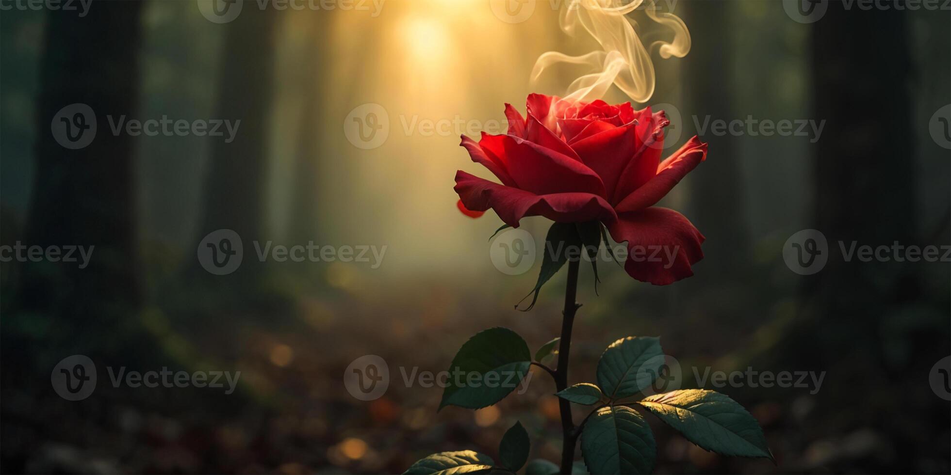 A romantic red rose flower in burning effect background photo