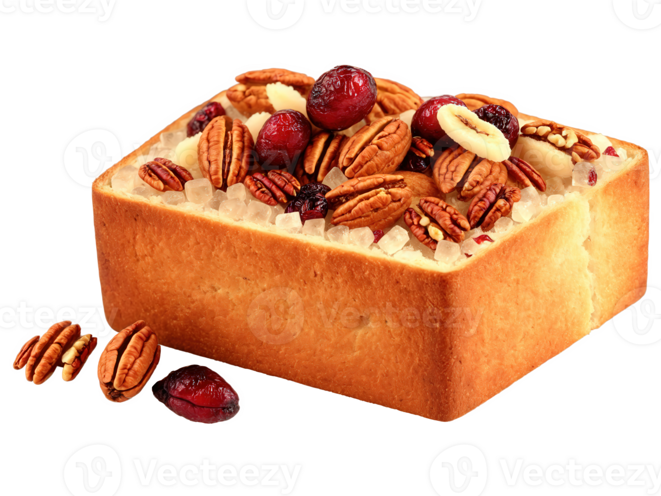 Cranberry Pecan Stuffing, toasted bread cubes, studded with dried cranberries and pecans, isolated on transparent png