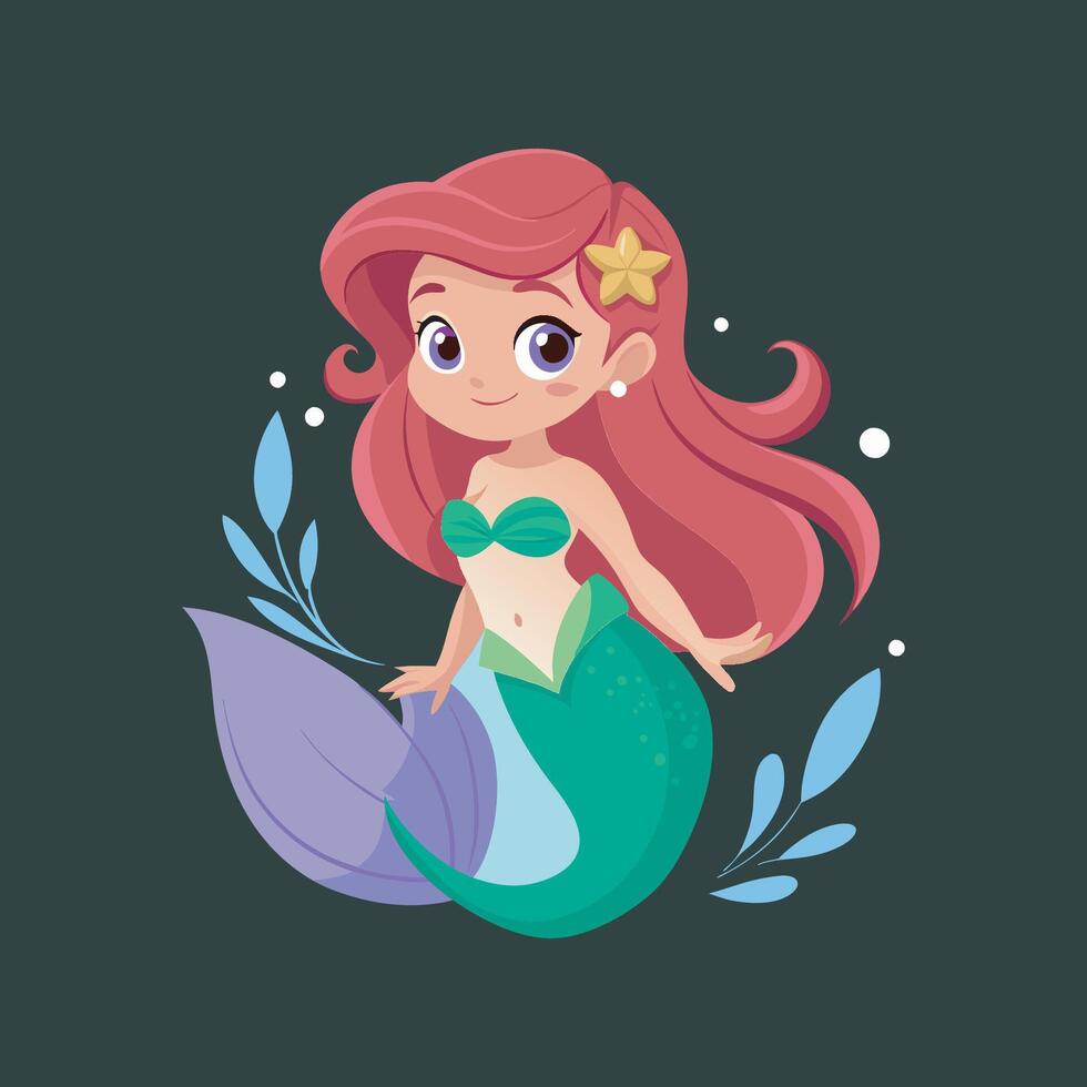 Little mermaid illustration vector