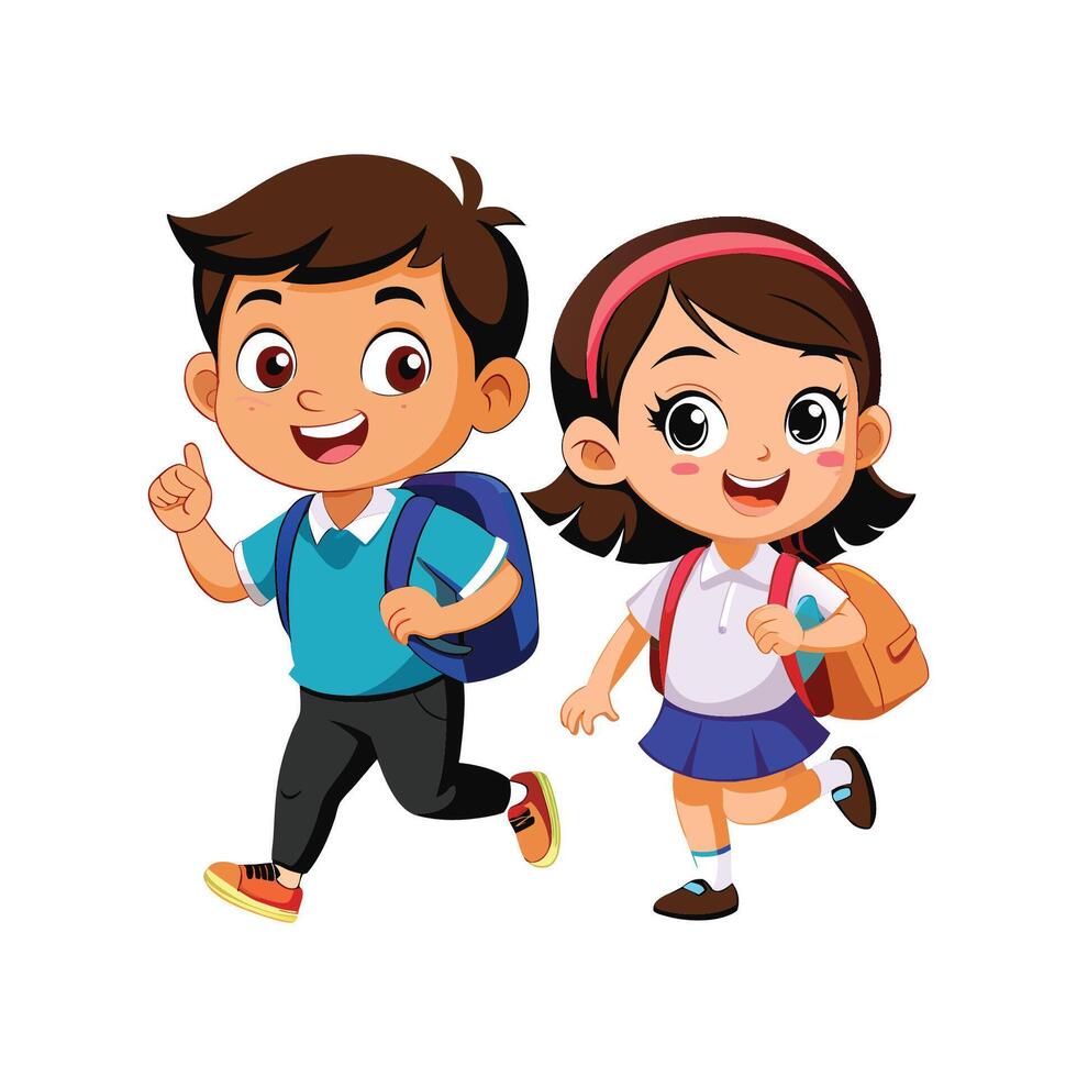 Cartoon boy and girl going to school vector