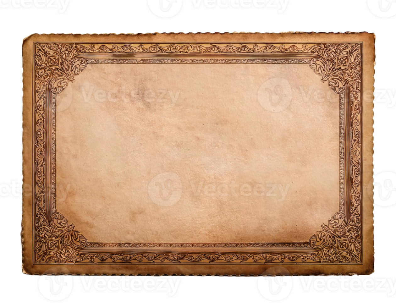 Blank old paper vintage antique border. Vintage paper or parchment sheet isolated on transparent background. png