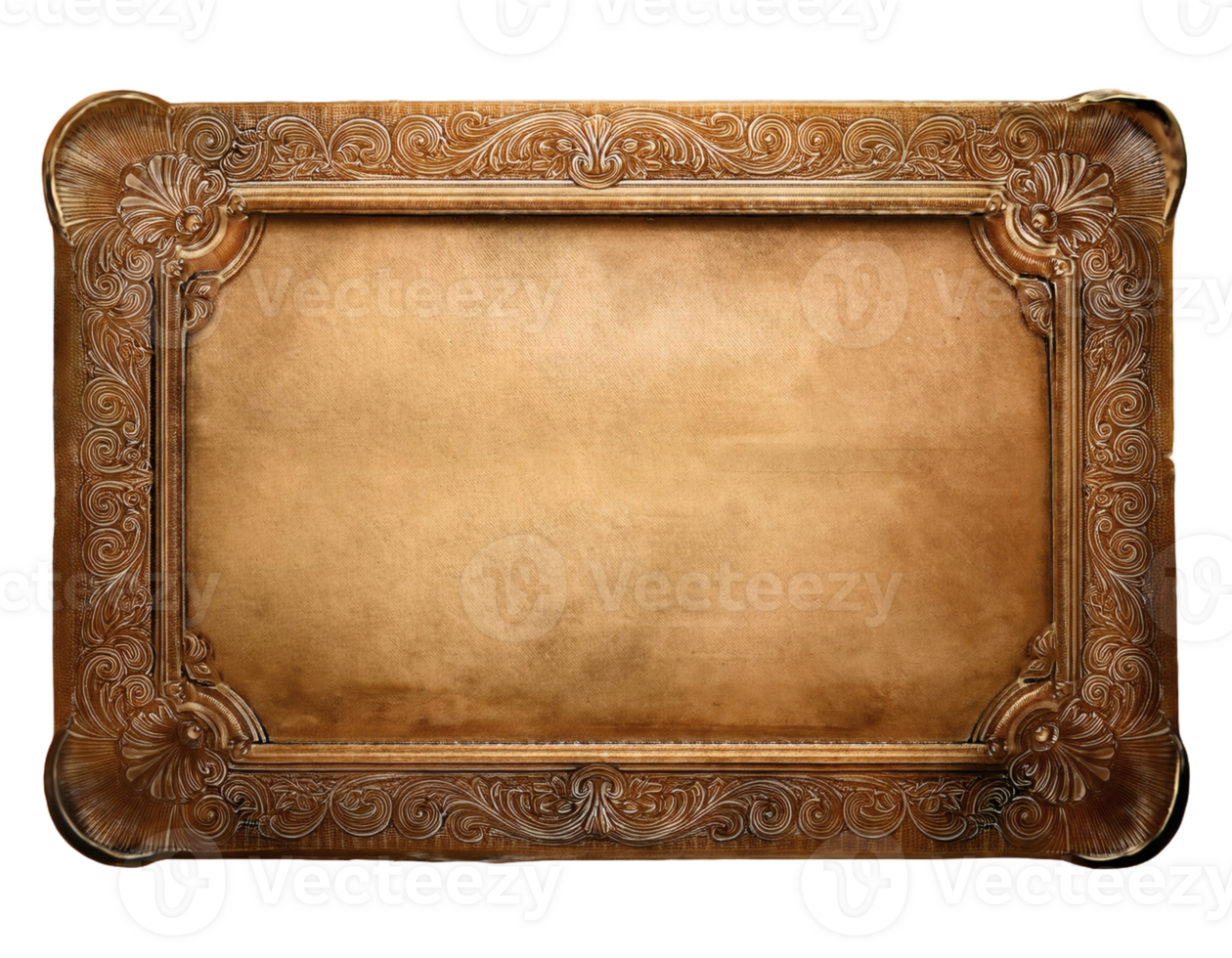 Antique vintage frame with bank old paper. Elegant vintage picture frame isolated on transparent background. png