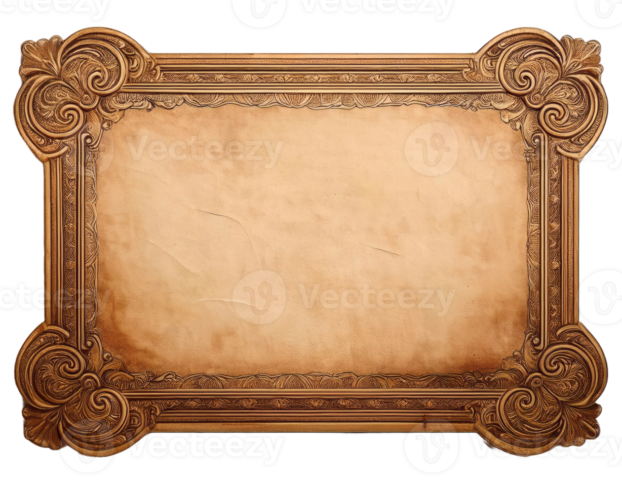 Vintage antique frame with bank old paper. Vintage elegant picture frame isolated on transparent background. png