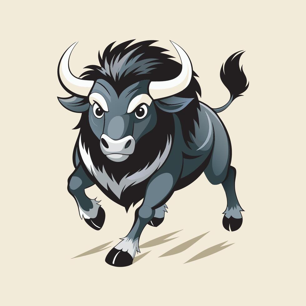 A cartoon buffalo running on a beige background vector
