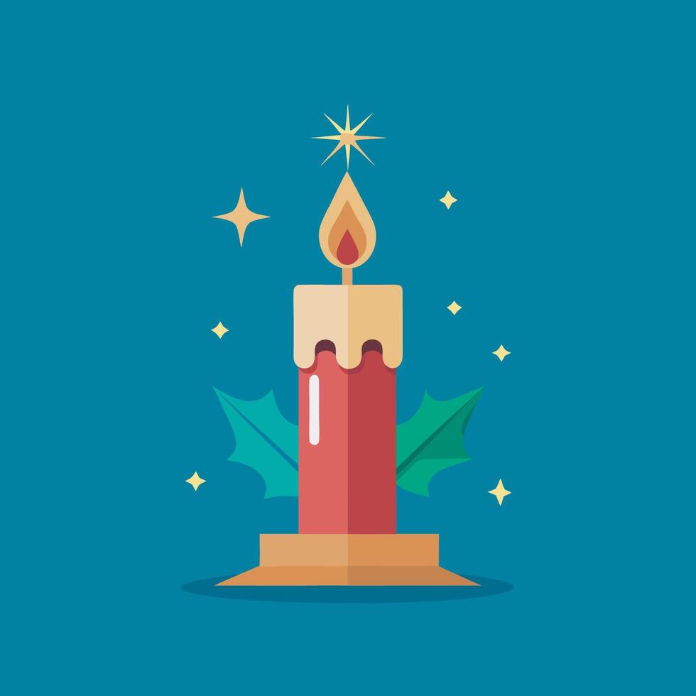 Christmas candle with holly and star illustration vector