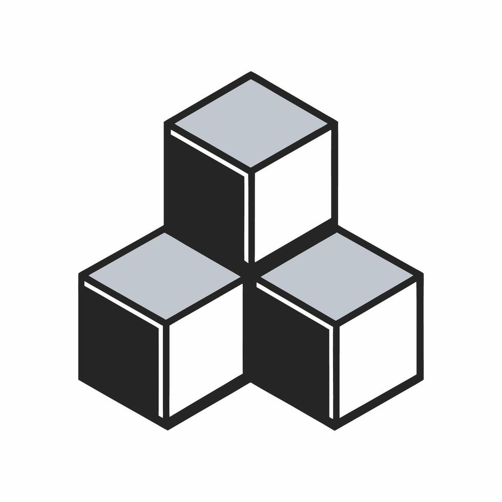 A black and white image of three cubes vector