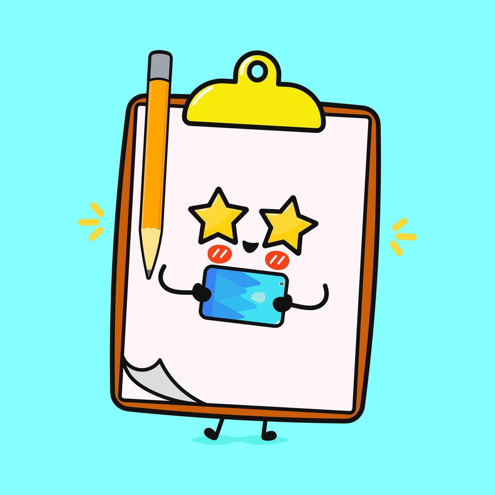 Clipboard with Smartphone Cute Cartoon Clipboard Character Holding a Smartphone and Smiling vector