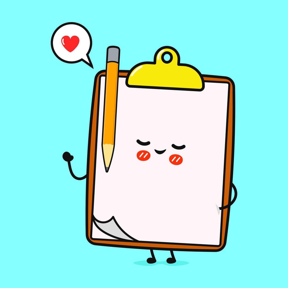 Clipboard in Love Cute Cartoon Clipboard Character with Pencil and Happy Expression vector