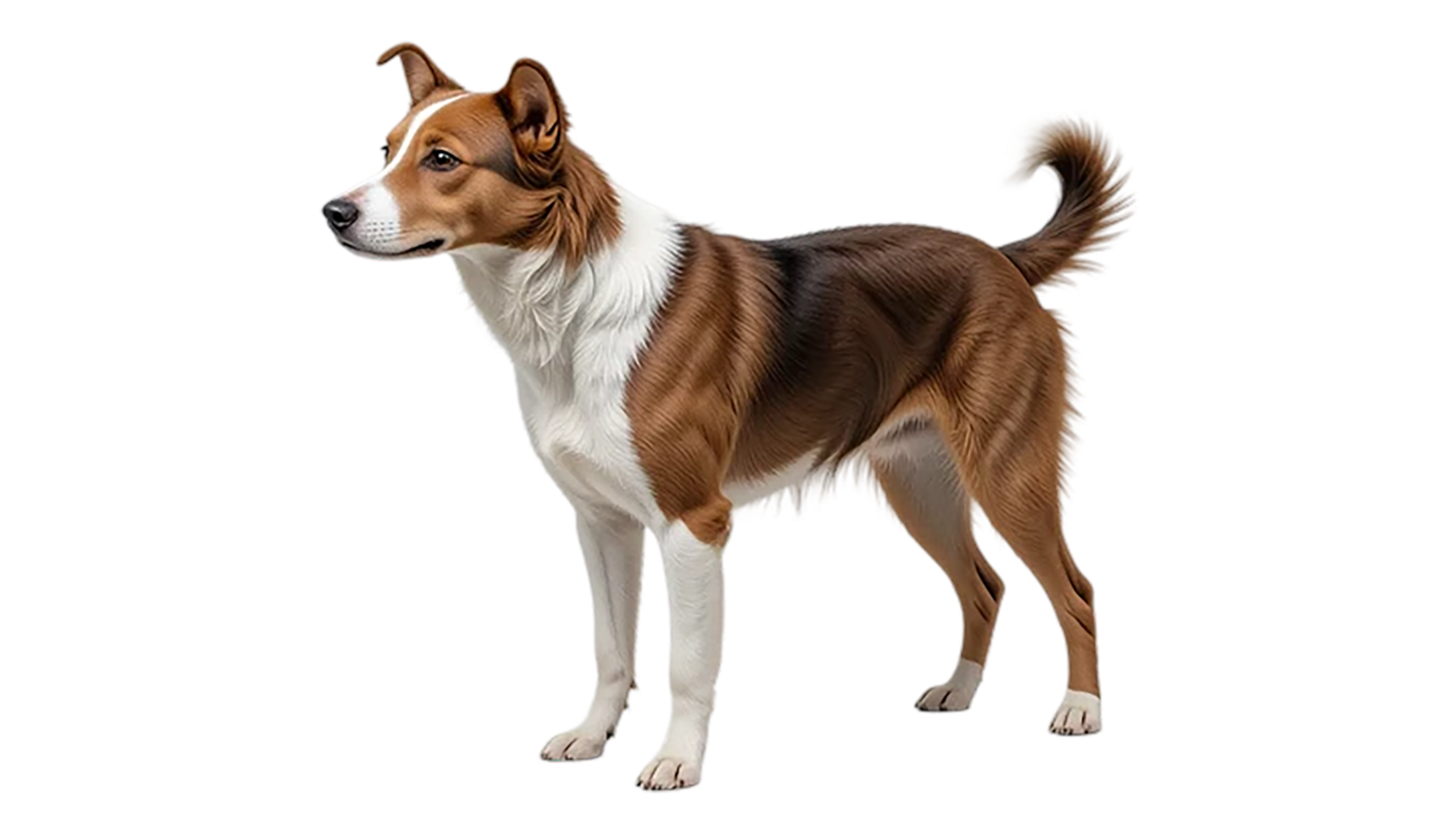 A majestic, digitally enhanced portrait of a golden and white dog. png