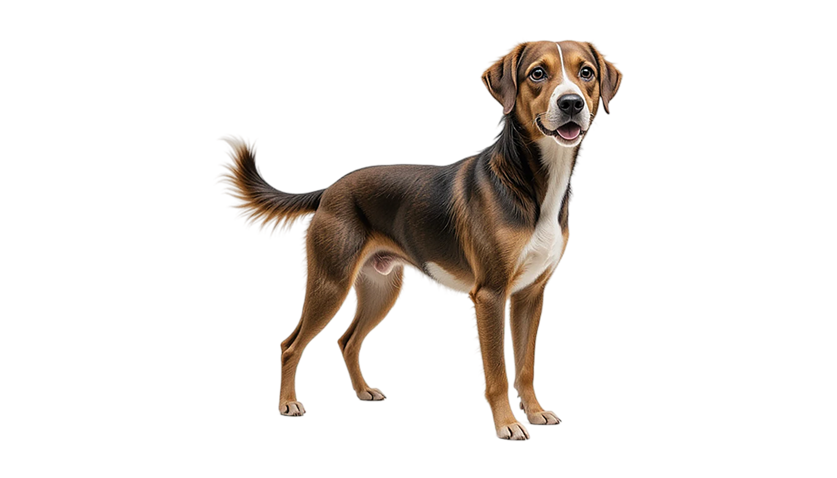 Full-body, studio shot of a beautiful, medium-sized dog with rich, golden fur. png