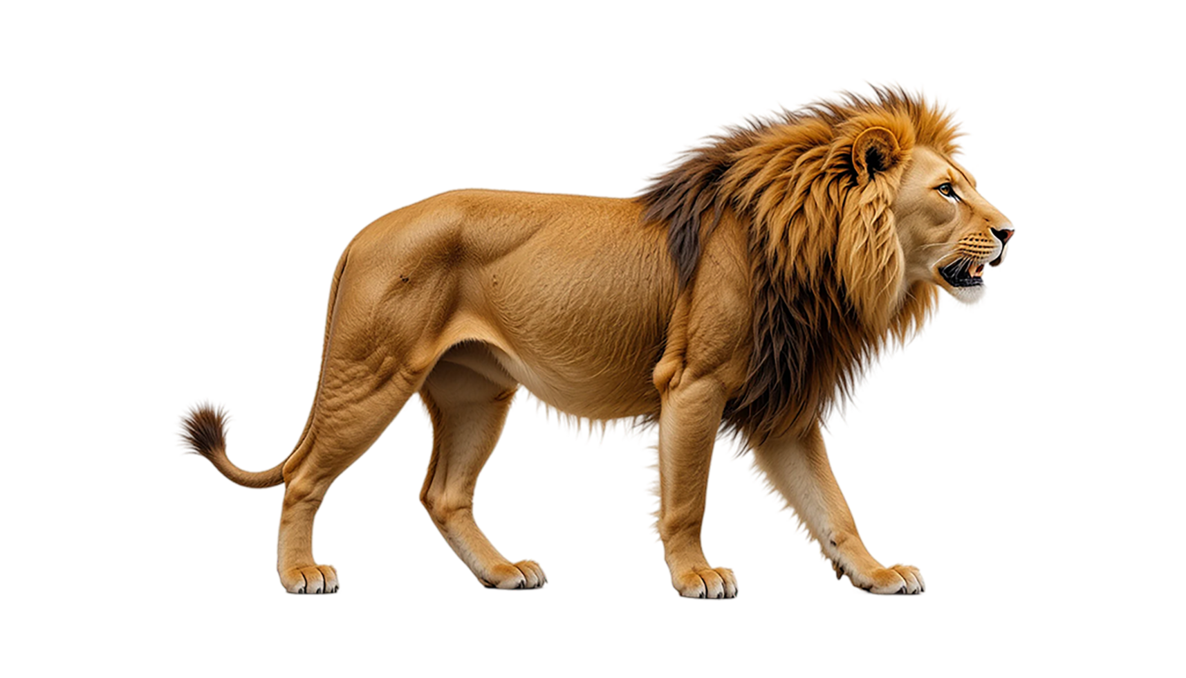 A powerful lion, in full profile view, standing png