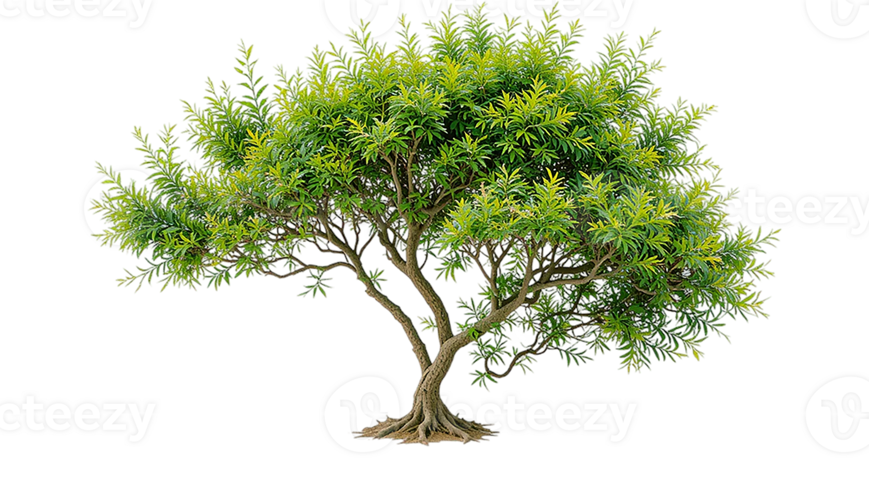 green tree with a dense canopy of foliage, set against a transparent background. png
