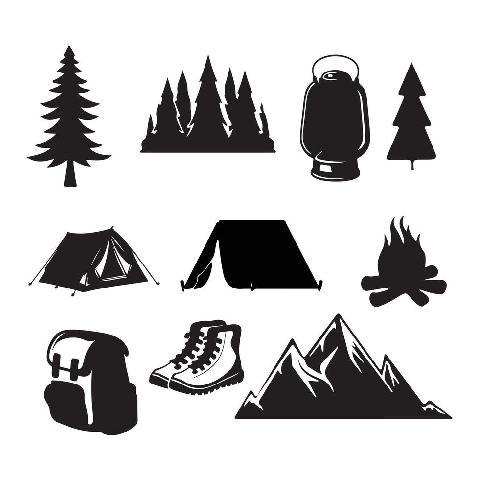 Camping icons set on white background vector