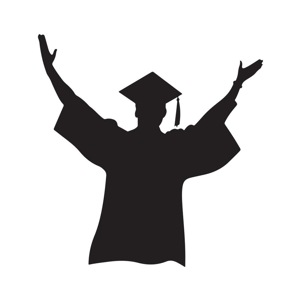 A silhouette of a graduate with arms up in the air vector