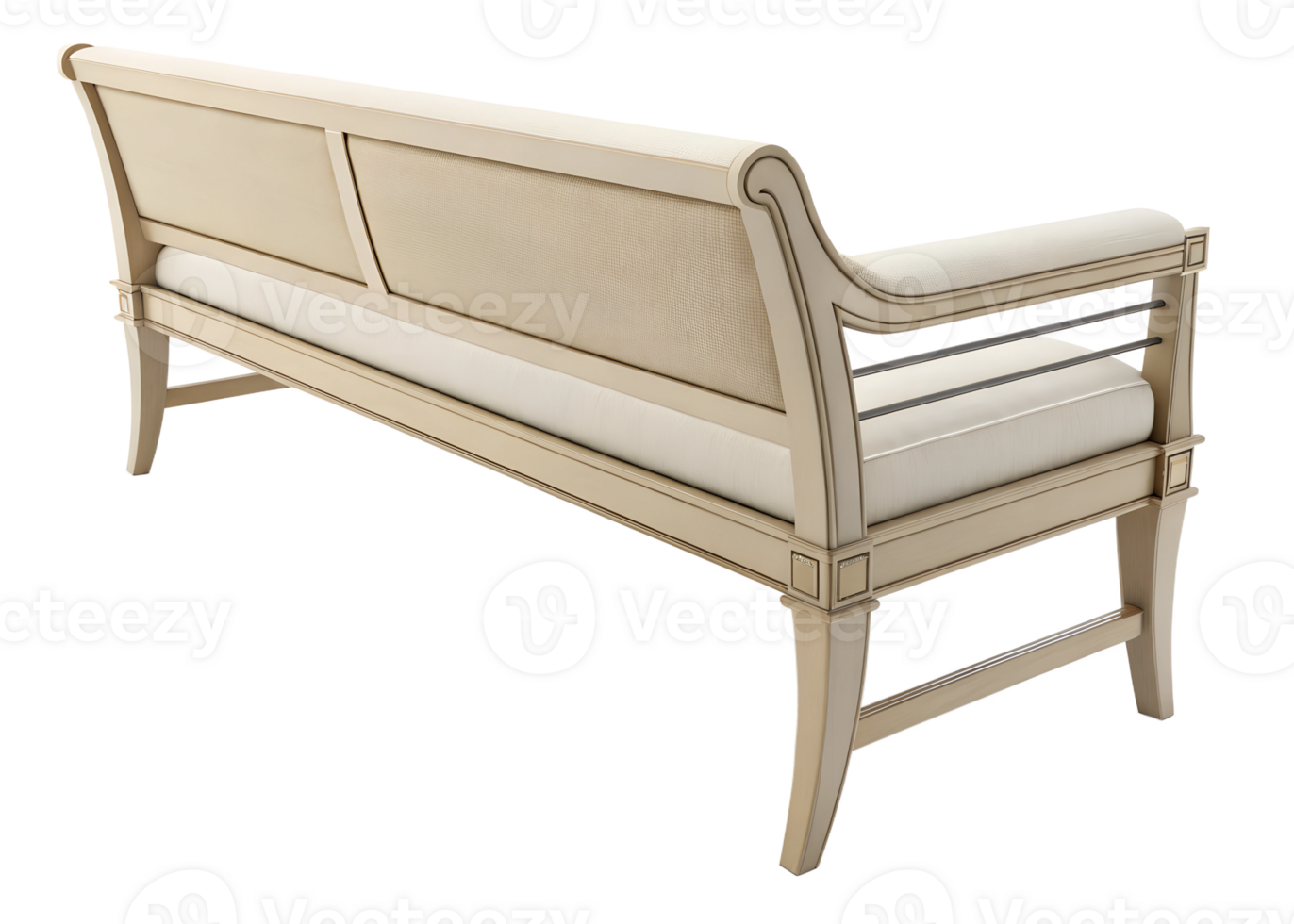 A light-colored, elegant wooden bench with a curved backrest and simple, clean lines, isolated on transparent background png