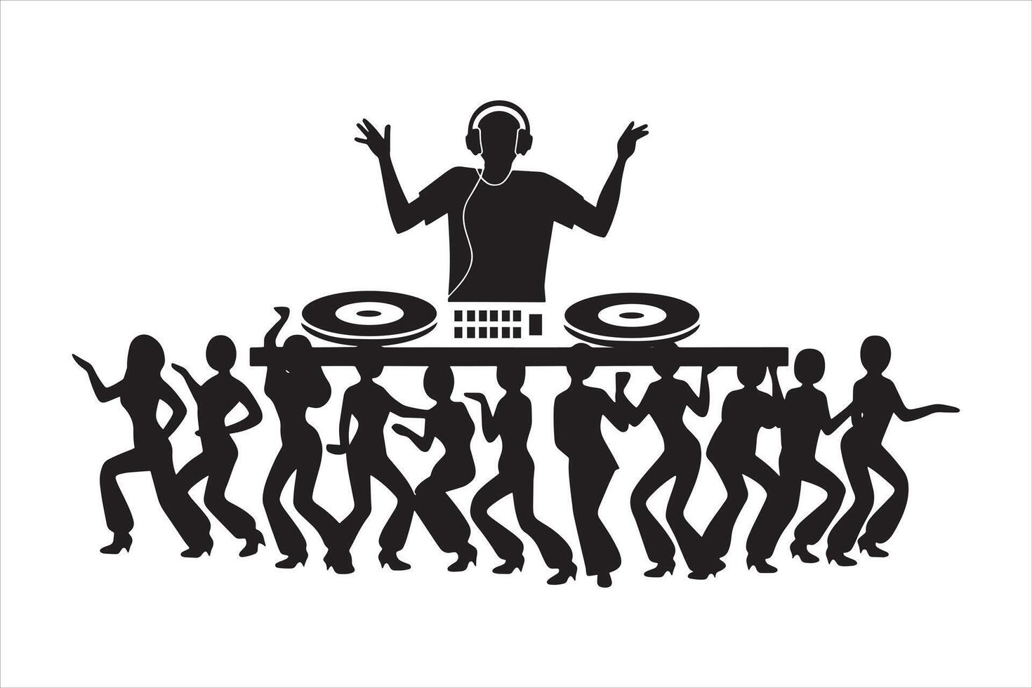 DJ Party Silhouette with Dancing Crowd vector