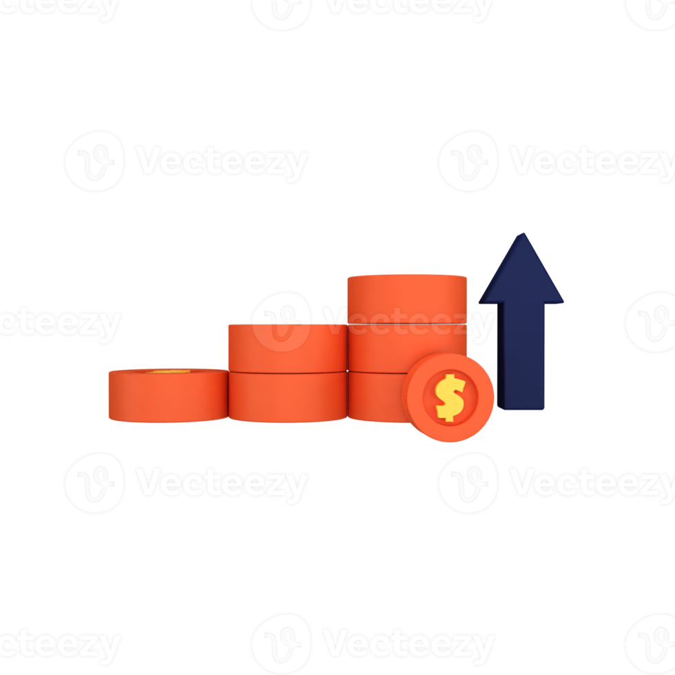 A stack of coins and an arrow pointing up png