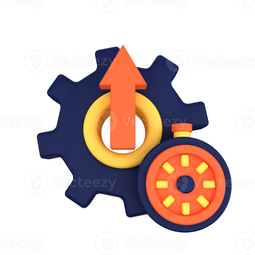 A gearwheel with an arrow pointing up and a stopwatch png